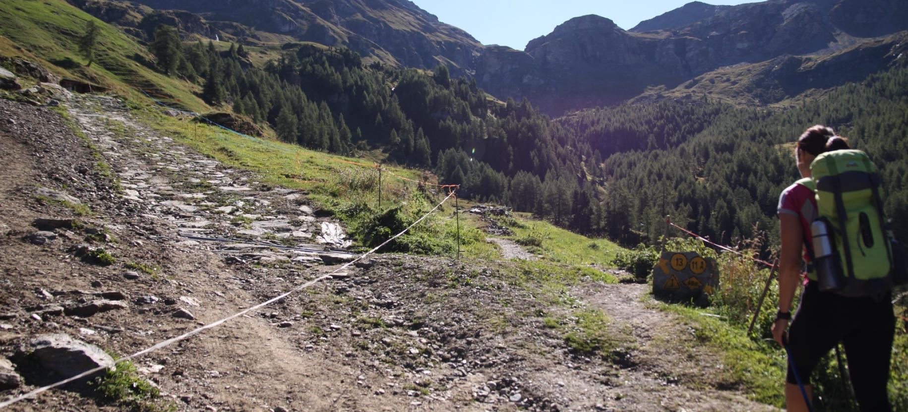 La fine della strada, che sale ad un alpeggio.