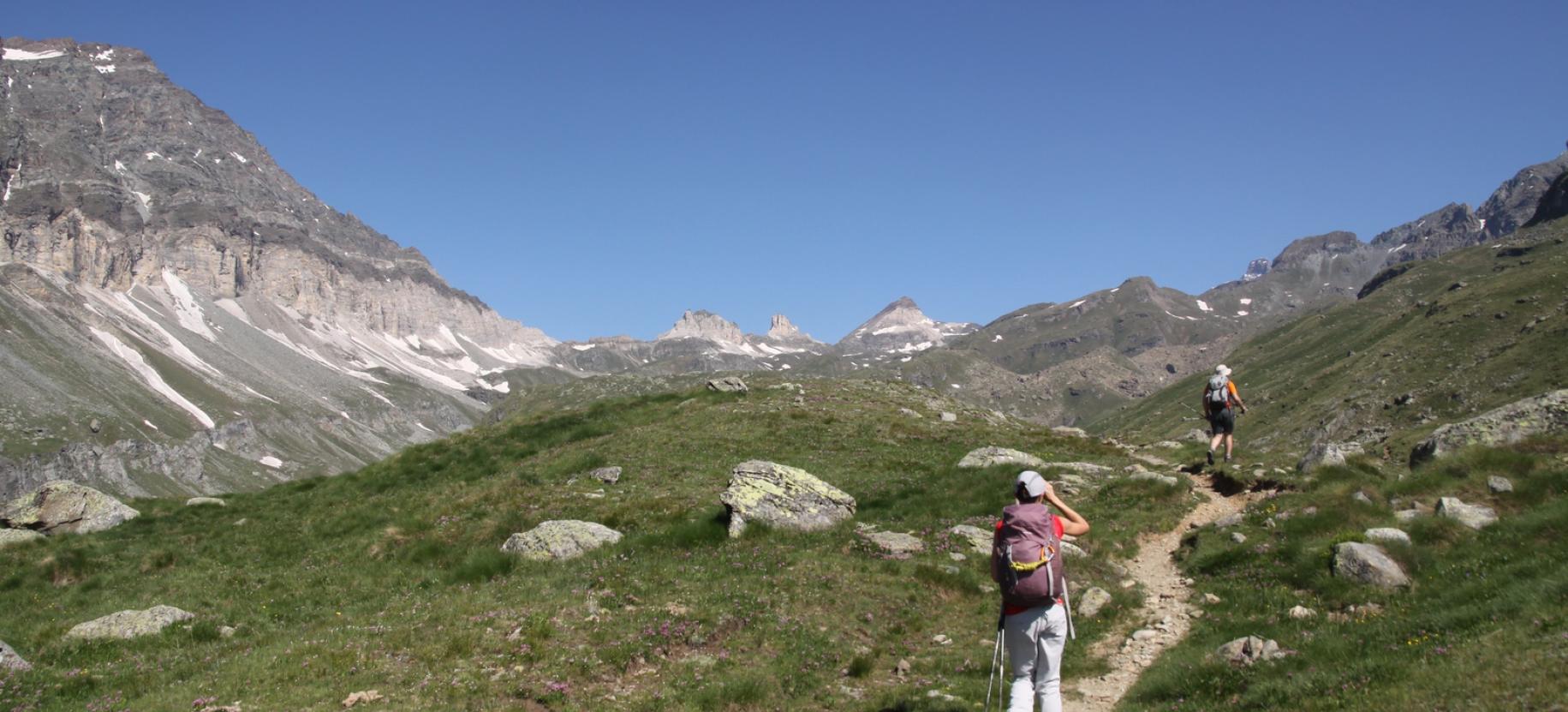 Lungo il cammino appaiono sullo sfondo le Cime Bianche.