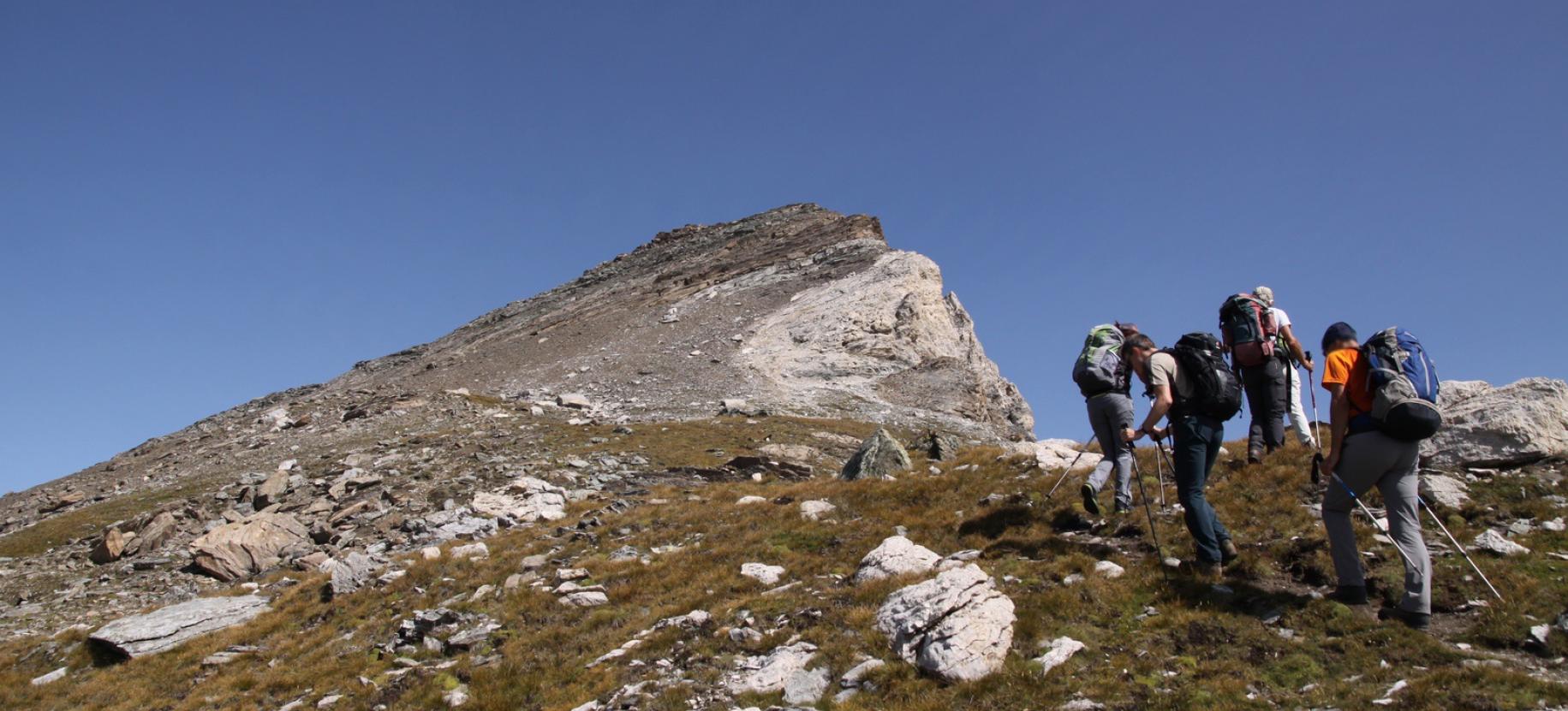 Il poggio erboso sopra il colle e la traccia verso il pendio ovest.